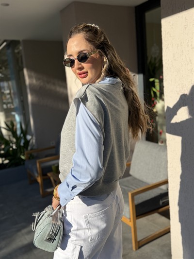 Toffy Fermuarlı Kolsuz Sweatshirt Gri