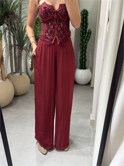Twetty Tensel Kumaş Pantolon Bordo
