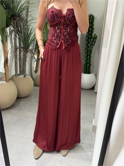 Twetty Tensel Kumaş Pantolon Bordo