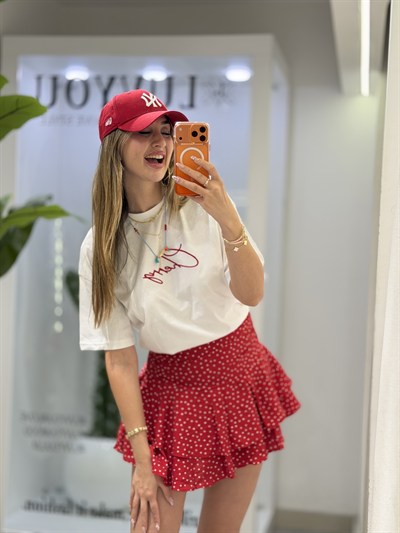 Varm Puantiye Desen Mini Etek Kırmızı
