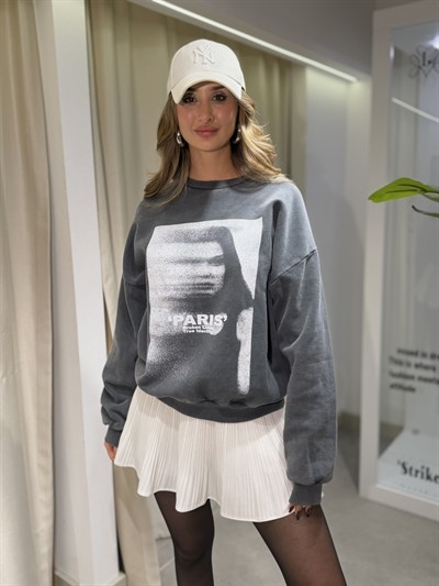 Wegh Baskılı Sweatshirt Gri