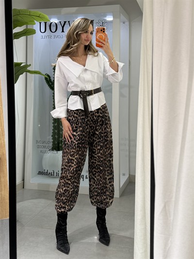 Willy Leopar Desen Şalvar Pantolon
