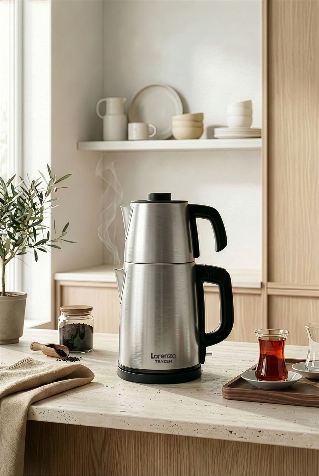 Lorenzo TEAZEN inox çelik çay makinesi mutfak tezgahında