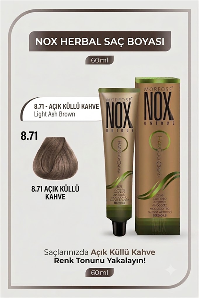NOX HERBAL SAÇ BOYASI 8.71- AÇIK KÜLLÜ KAHVE 60ML.