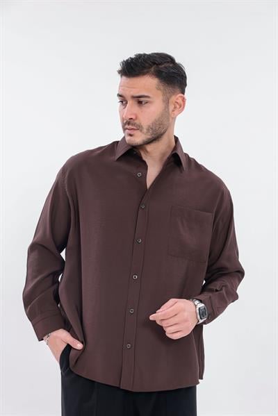 Oversize Modal Gömlek Acı Kahve