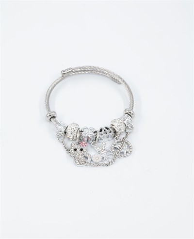 Kedi Figürlü Zincir Detaylı Model 8 Figürlü Charmlı Bileklik