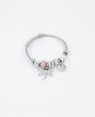 Kırmızı Taşlı Model 8 Figürlü Charmlı Bileklik