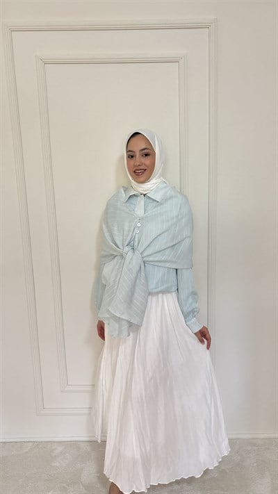 Tencel Pamuklu Gömlek - Mavi 