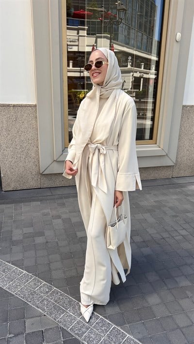 Üçlü Abaya Takım - Bej 