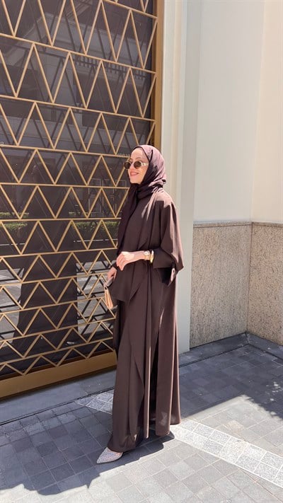 Üçlü Abaya Takım - Kahverengi 