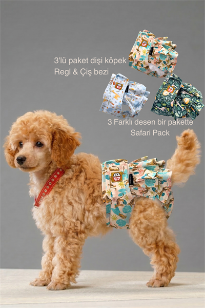 Safari Desenli Dişi Köpek Regl Külotları 3'lü Avantajlı Paket