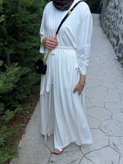 Üçlü Rahat Abaya Takım Ekru