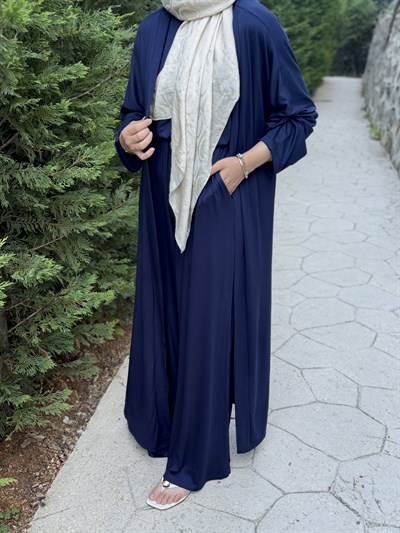 Üçlü Rahat Abaya Takım Lacivert