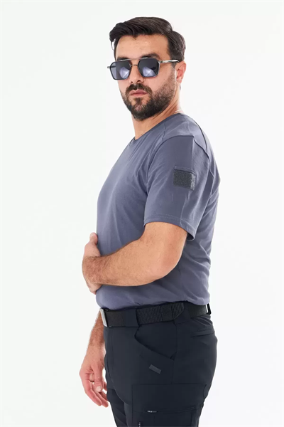 Battal Füme Bisiklet Yaka Taktikal T-shirt