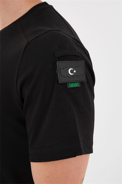 Battal Siyah Bisiklet Yaka Taktikal T-shirt