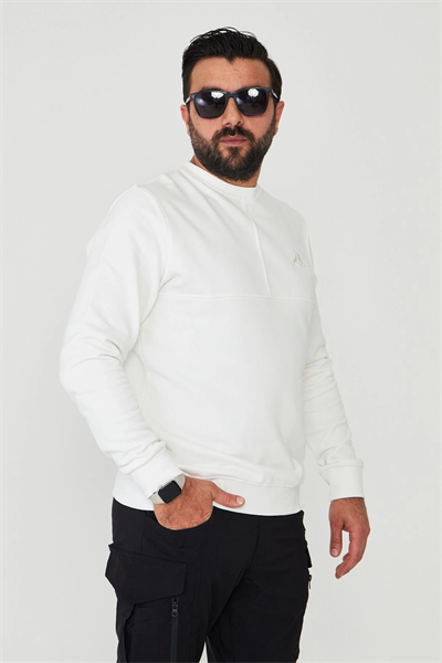 Bisiklet Yaka %100 Pamuk Sweat Beyaz