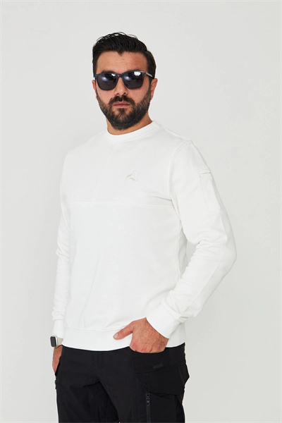 Bisiklet Yaka %100 Pamuk Sweat Beyaz