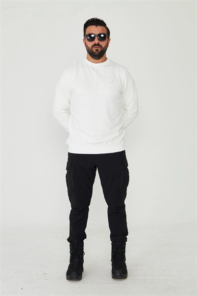 Bisiklet Yaka %100 Pamuk Sweat Beyaz
