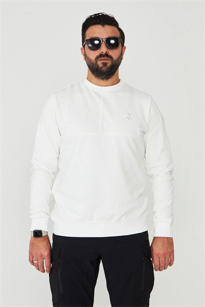 Bisiklet Yaka %100 Pamuk Sweat Beyaz