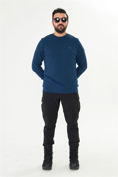 Bisiklet Yaka %100 Pamuk Sweat İndigo