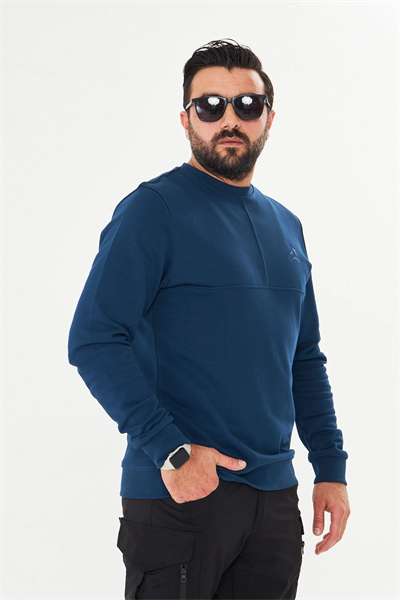 Bisiklet Yaka %100 Pamuk Sweat İndigo
