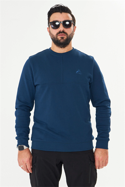 Bisiklet Yaka %100 Pamuk Sweat İndigo
