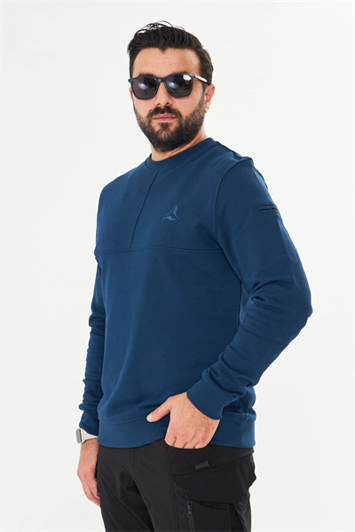 Bisiklet Yaka %100 Pamuk Sweat İndigo