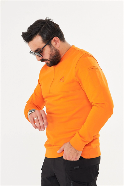 Bisiklet yaka %100 Pamuk Sweat Oranj