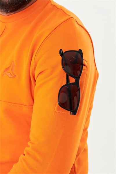 Bisiklet yaka %100 Pamuk Sweat Oranj