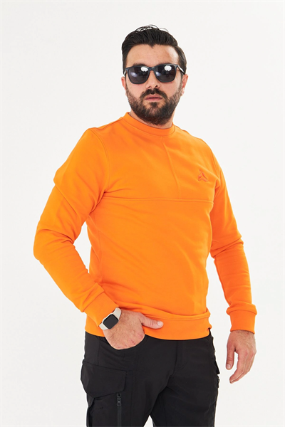 Bisiklet yaka %100 Pamuk Sweat Oranj