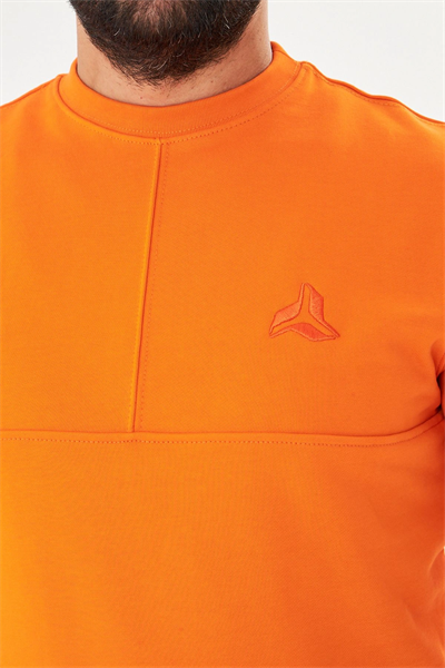 Bisiklet yaka %100 Pamuk Sweat Oranj