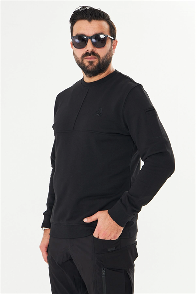 Bisiklet Yaka %100 Pamuk Sweat Siyah