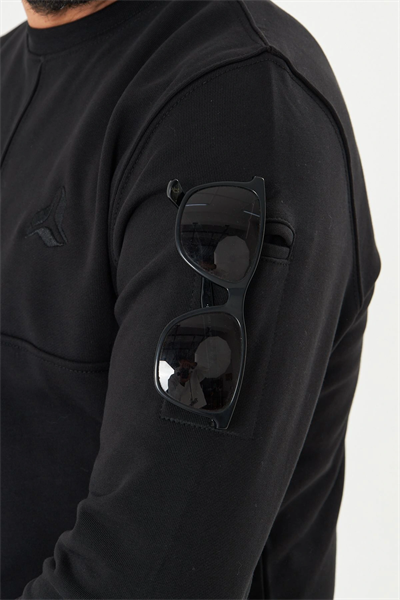 Bisiklet Yaka %100 Pamuk Sweat Siyah