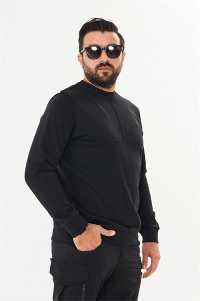 Bisiklet Yaka %100 Pamuk Sweat Siyah