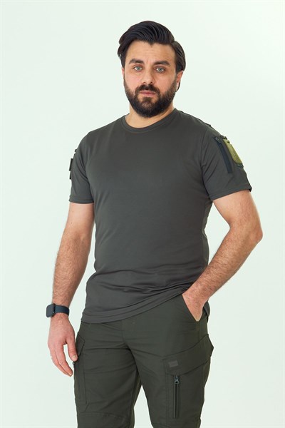 İSSİ 404 Patchli Dry Touch Tshirt Haki