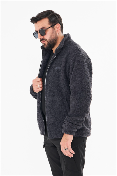 İSSİ İçi Astarlı Antrasit Peluş Hırka