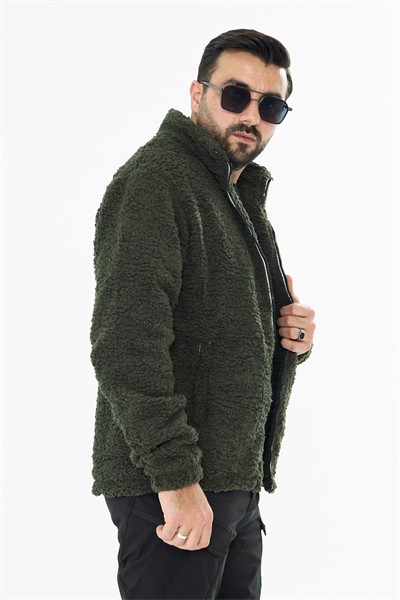 İSSİ İçi Astarlı Haki Peluş Hırka