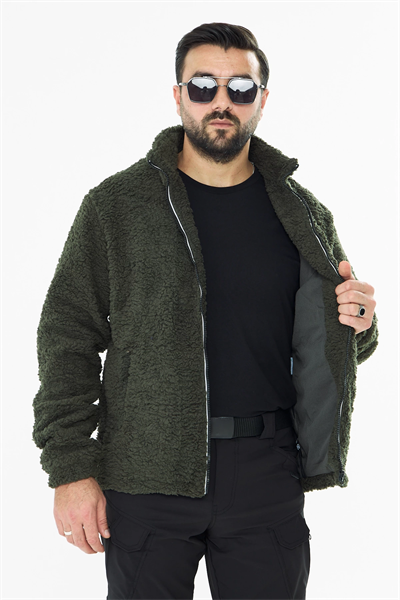 İSSİ İçi Astarlı Haki Peluş Hırka