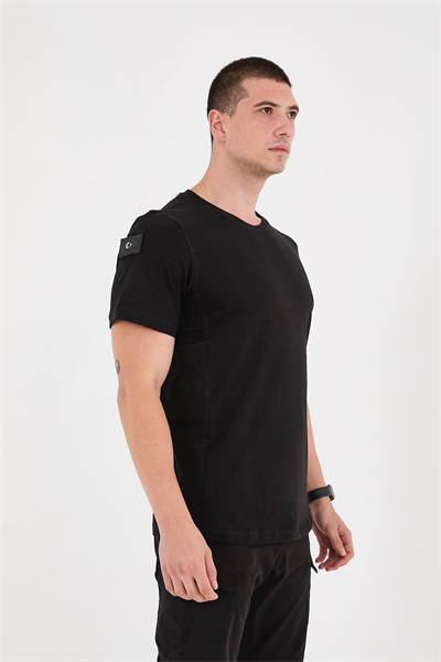 Siyah Bisiklet Yaka Taktikal T-shirt