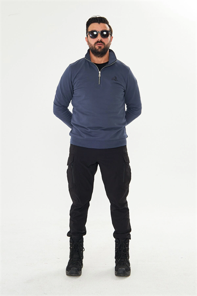 Yarım Fermuarlı %100 Pamuk Sweat Füme