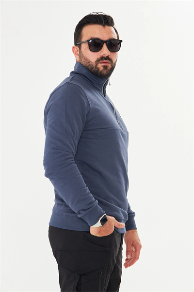 Yarım Fermuarlı %100 Pamuk Sweat Füme