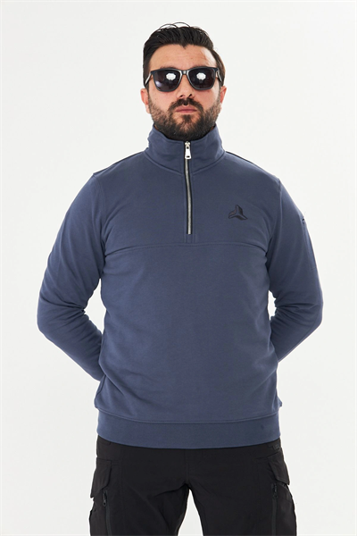Yarım Fermuarlı %100 Pamuk Sweat Füme