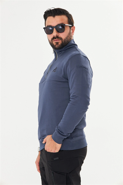 Yarım Fermuarlı %100 Pamuk Sweat Füme