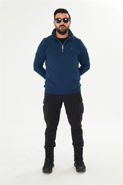 Yarım Fermuarlı %100 Pamuk Sweat İndigo