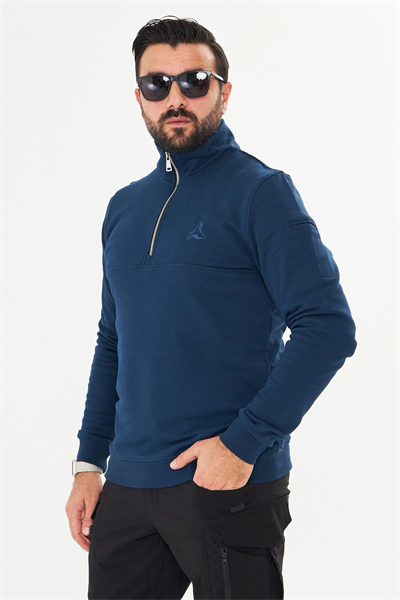 Yarım Fermuarlı %100 Pamuk Sweat İndigo