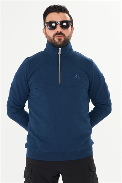 Yarım Fermuarlı %100 Pamuk Sweat İndigo