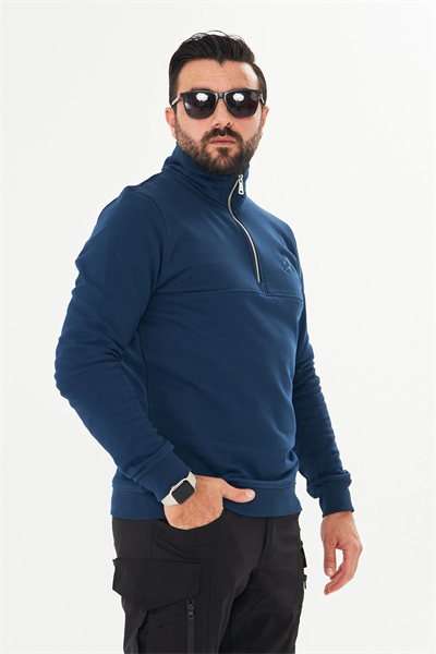 Yarım Fermuarlı %100 Pamuk Sweat İndigo