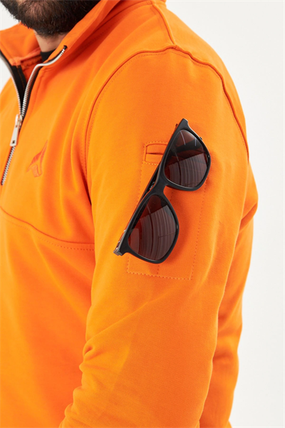 Yarım Fermuarlı %100 Pamuk Sweat Oranj