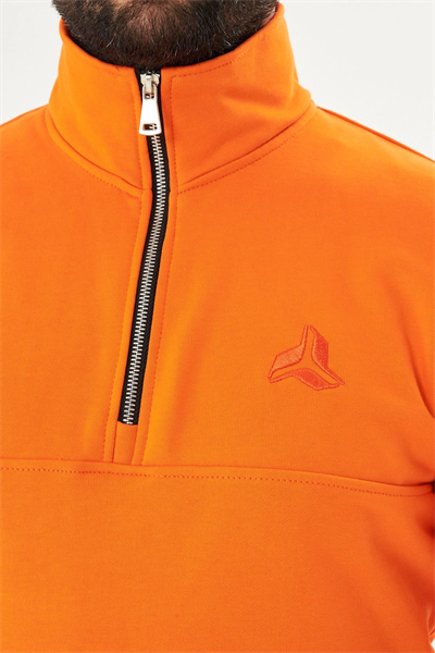 Yarım Fermuarlı %100 Pamuk Sweat Oranj