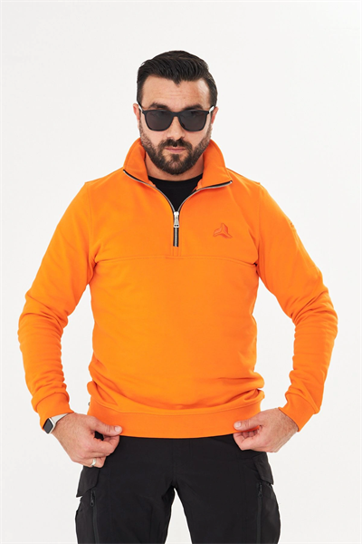 Yarım Fermuarlı %100 Pamuk Sweat Oranj